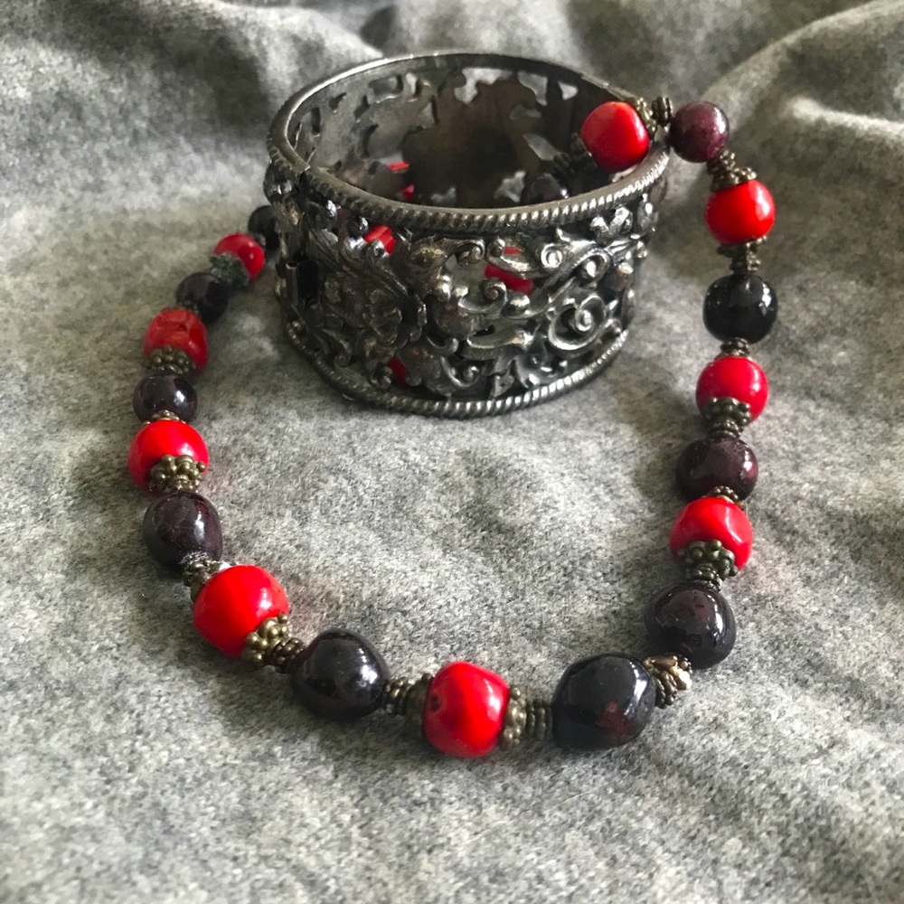 Rustic necklace and cuff bracelet set.